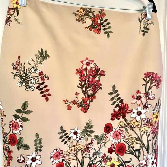 7th Avenue Ny&Co Pencil Skirt Sz 12 Nude Beige Red Floral Print Career Suit - Picture 2 of 12
